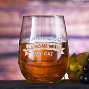 "Namaste At Home With My Cat" Social Distancing Stemless Wine Glass